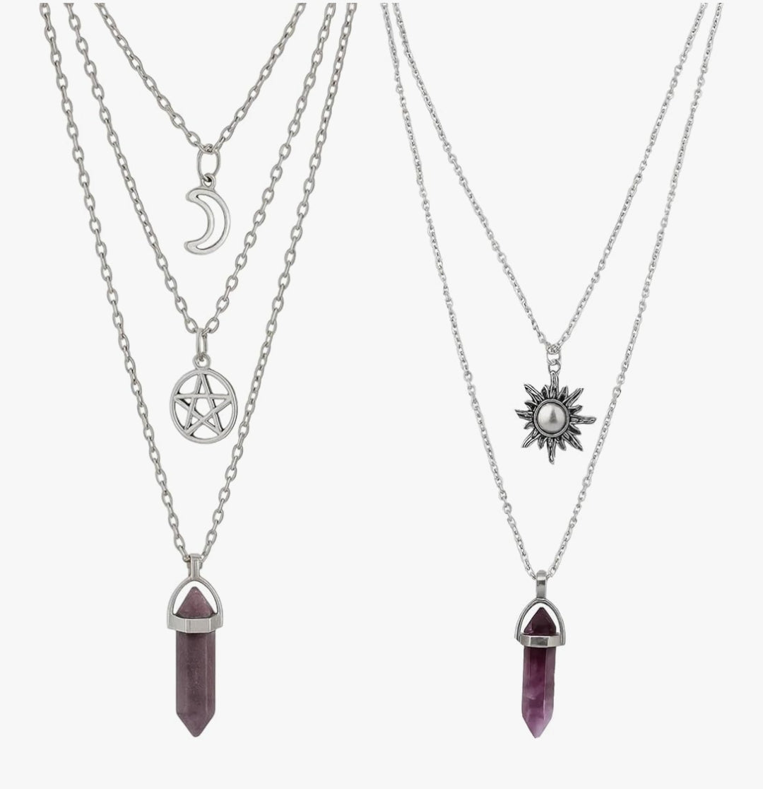 2 Hexagonal Agate Pendant Necklaces