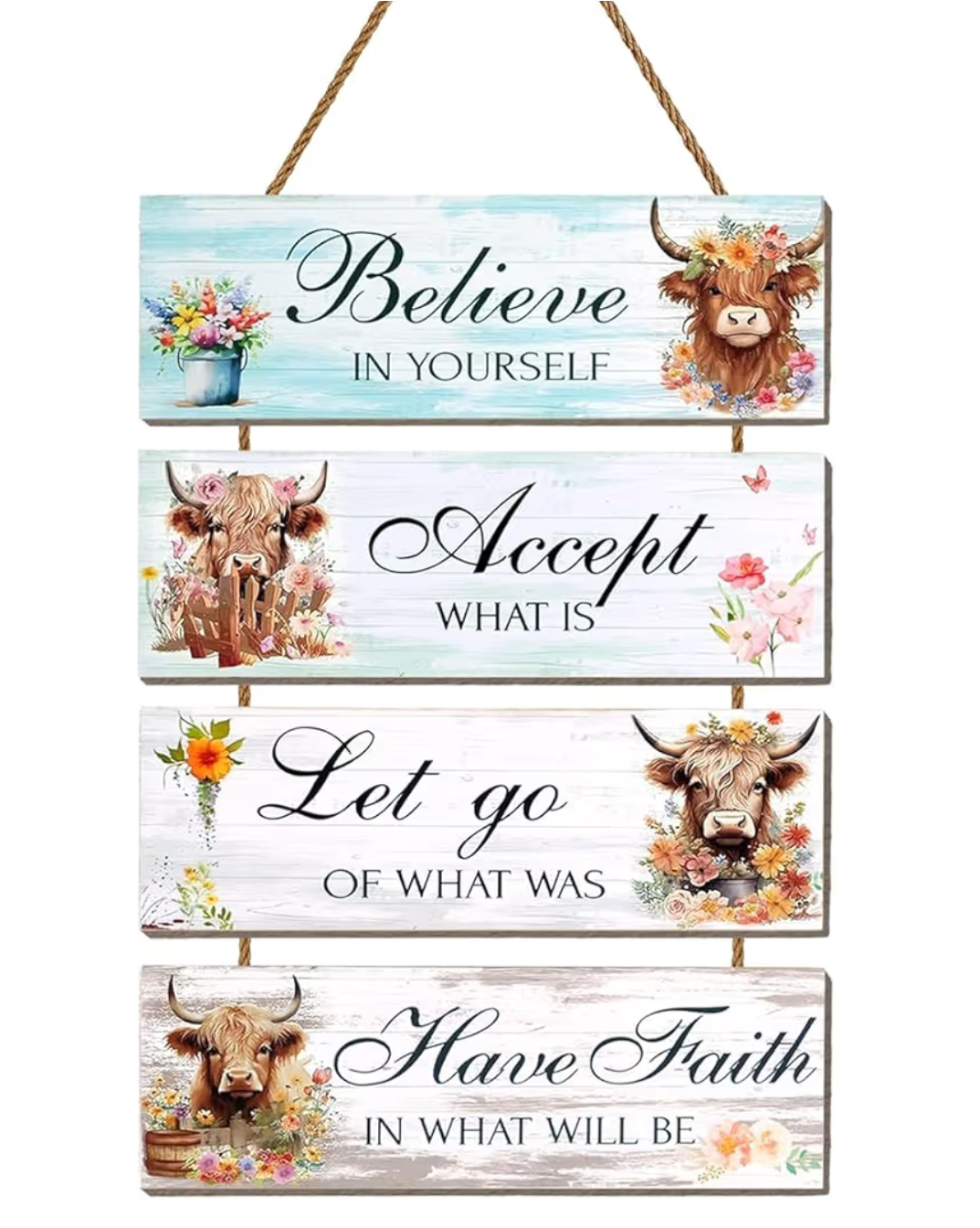 Highland cow 4pc wooden sign