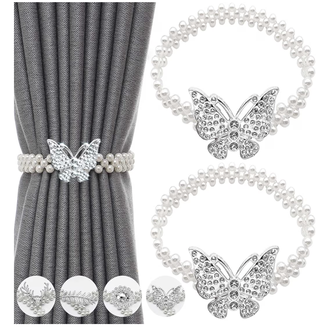 Pack of 2 Silver bling butterfly curtain tie backs