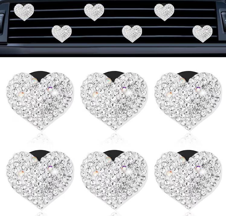6PCS Bling Heart Car Vent Clips