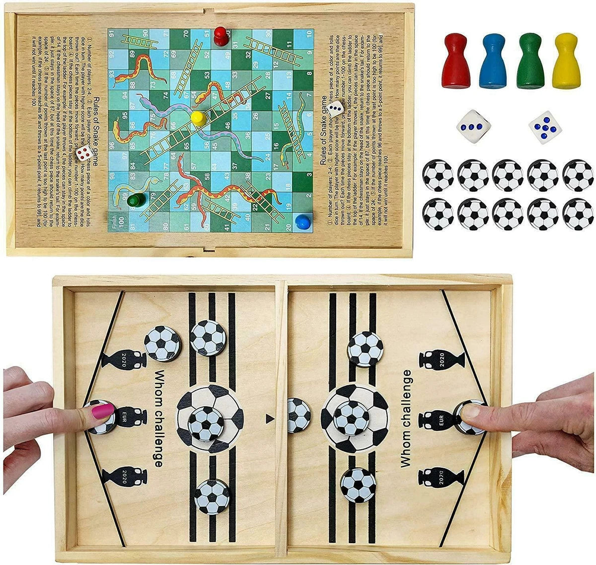 2IN1 TABLE FOOTBALL FAST SLING PUCK GAME SNAKES & LADDERS