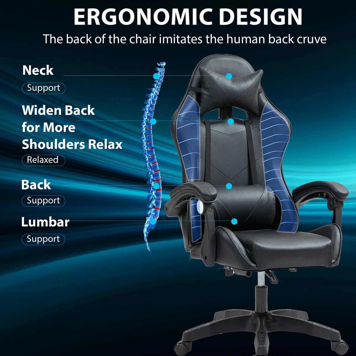 Gaming Chair with Lumbar Cushion with Massage