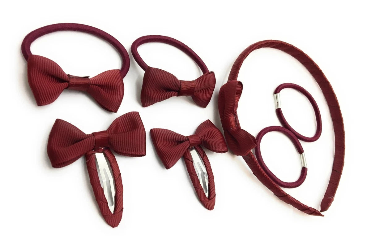 Burgundy Hair Bow Snap Clips Set