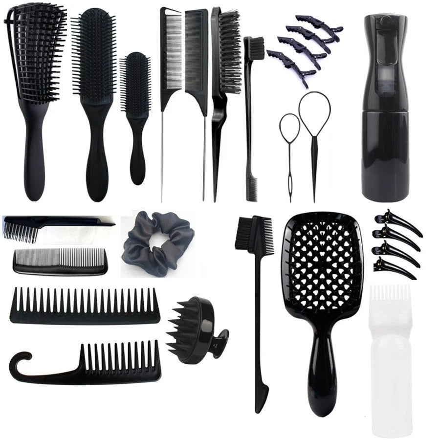 Black 27pcs Hair Comb & Detangling Brush Set