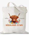 Who loves highland cows tote bag