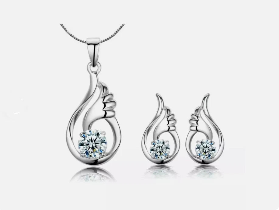 Crystal Angel Wing Earring & Necklace Set