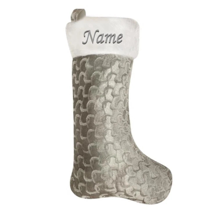 Personalised Grey Silver Christmas Stocking