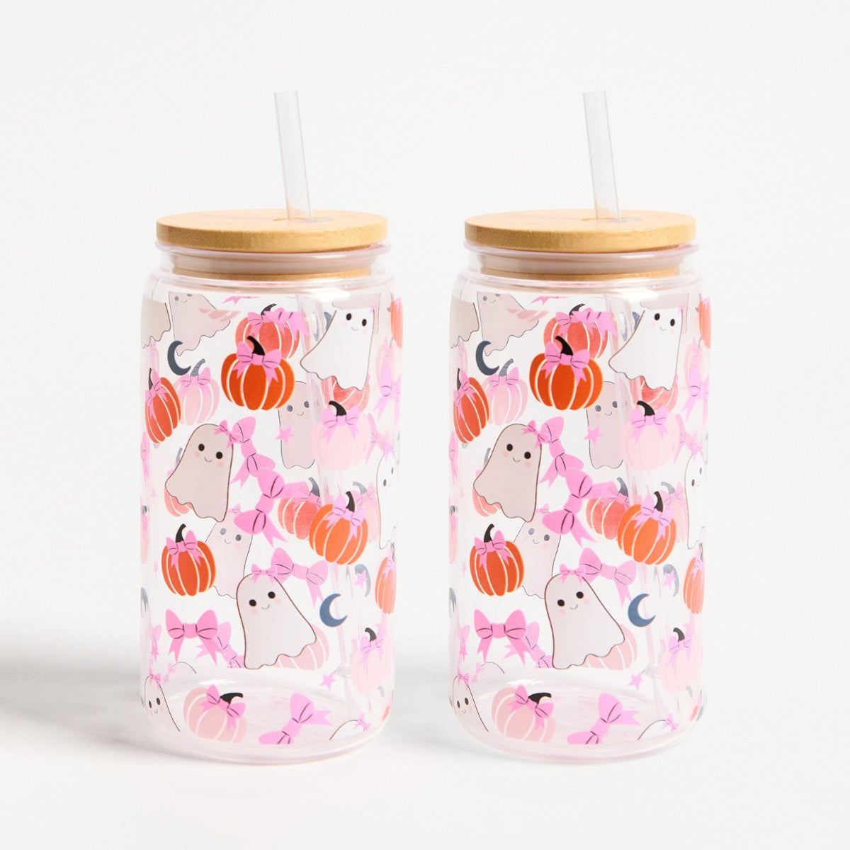 Pack Ghost Bat Print Plastic Drinking Jars