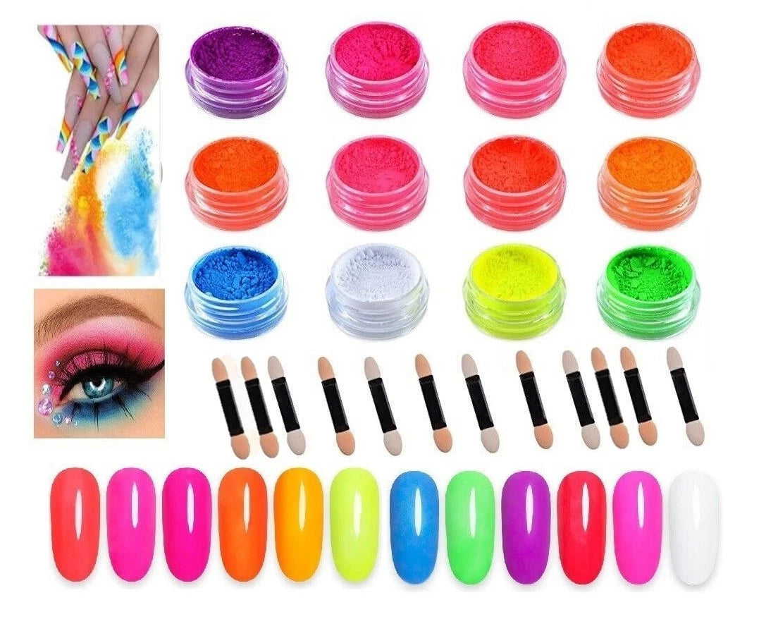 Nail Art Powder Neon Pigment 12 Colour Set
