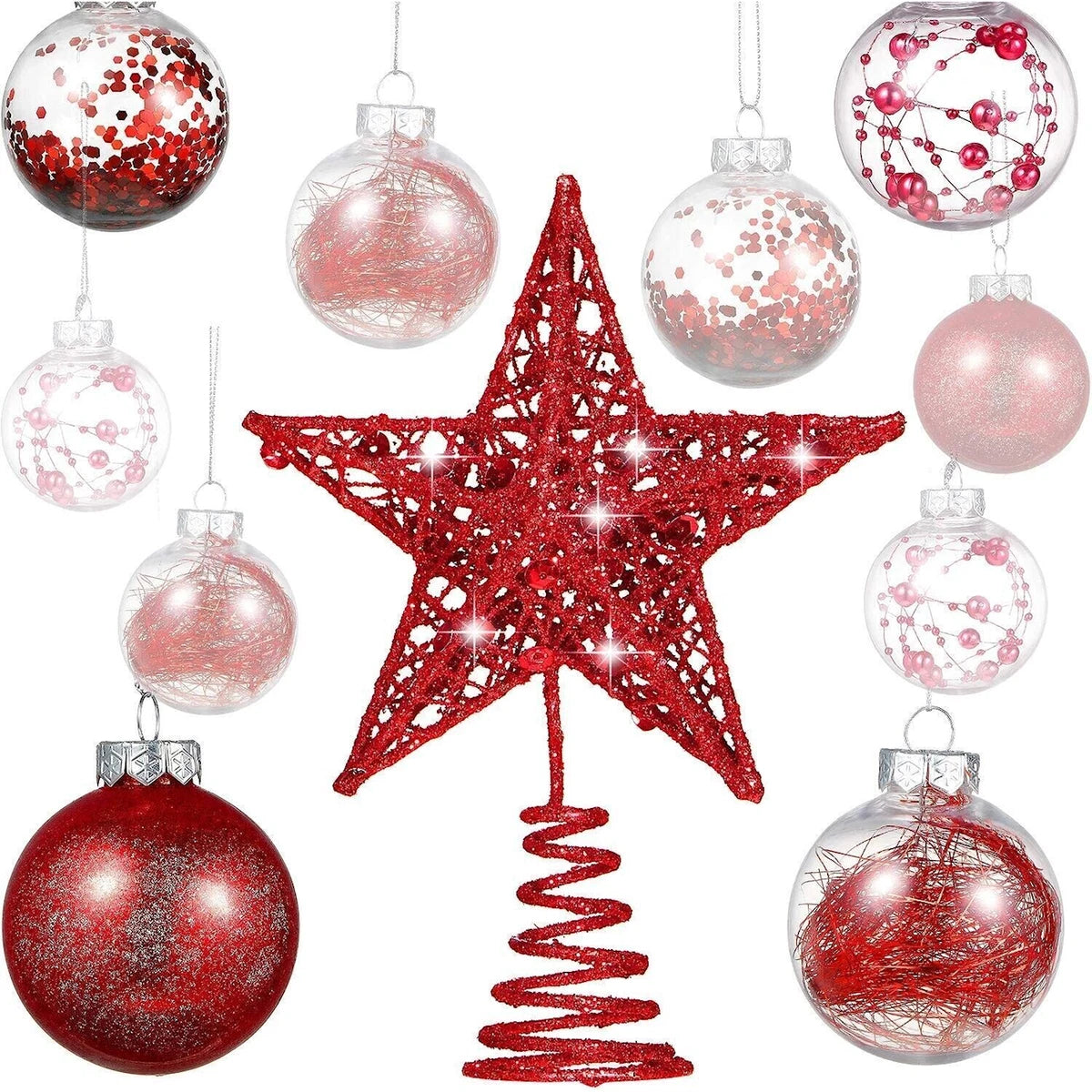 Bauble Christmas Tree Decorations Large Set Topper Star Pack Bundle x24 Balls