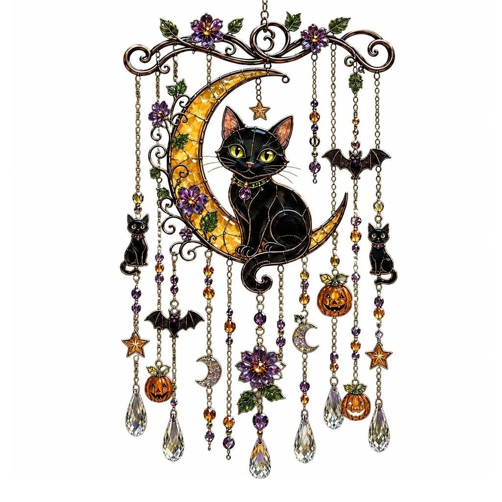 Halloween Black Cat Acrylic Crystal Wind Chime