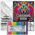 80 Pages Colouring Books for Adults A4 & 25 Felt Tip Pens Set