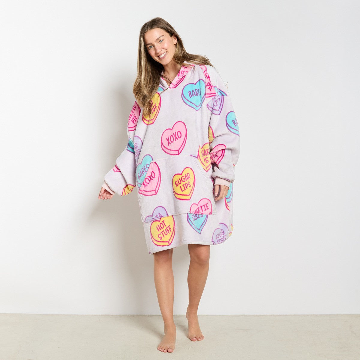 Slogan Candy Hearts Hoodie Blanket