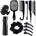 Black 12Pcs Hair Comb & Detangling Brush Set