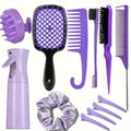 Purple 12Pcs Hair Comb & Detangling Brush Set