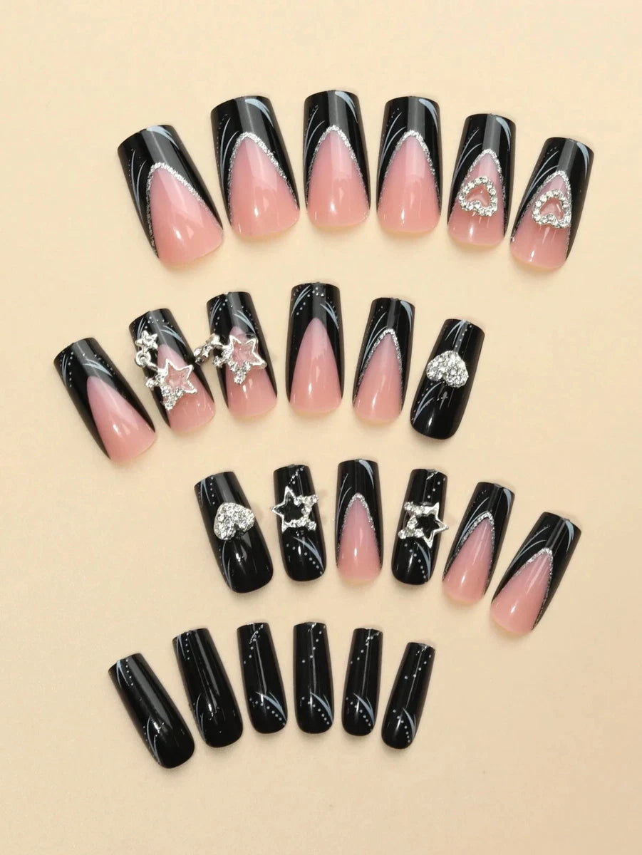 24pcs Gothic Rhinestone Press On Nails