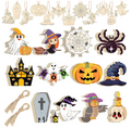 Halloween Craft Set, 36-Piece Wooden Ornaments with Strings