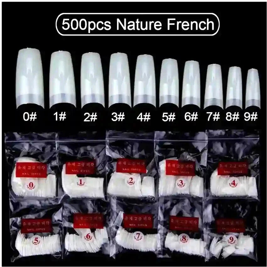 500 Natural False Nail Tips French Nail Tips 10 Different Sizes