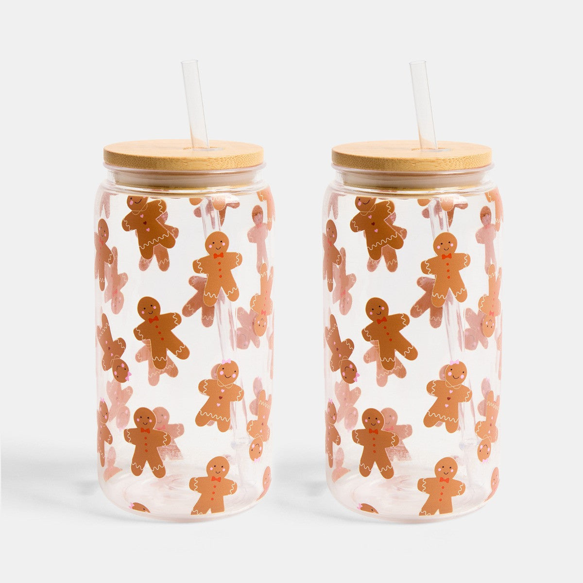 2 Pack Christmas Print Plastic Drinking Jars