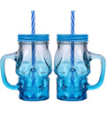 2Pcs Glass Tumbler with Straw and lid Skull Mason jar Cup