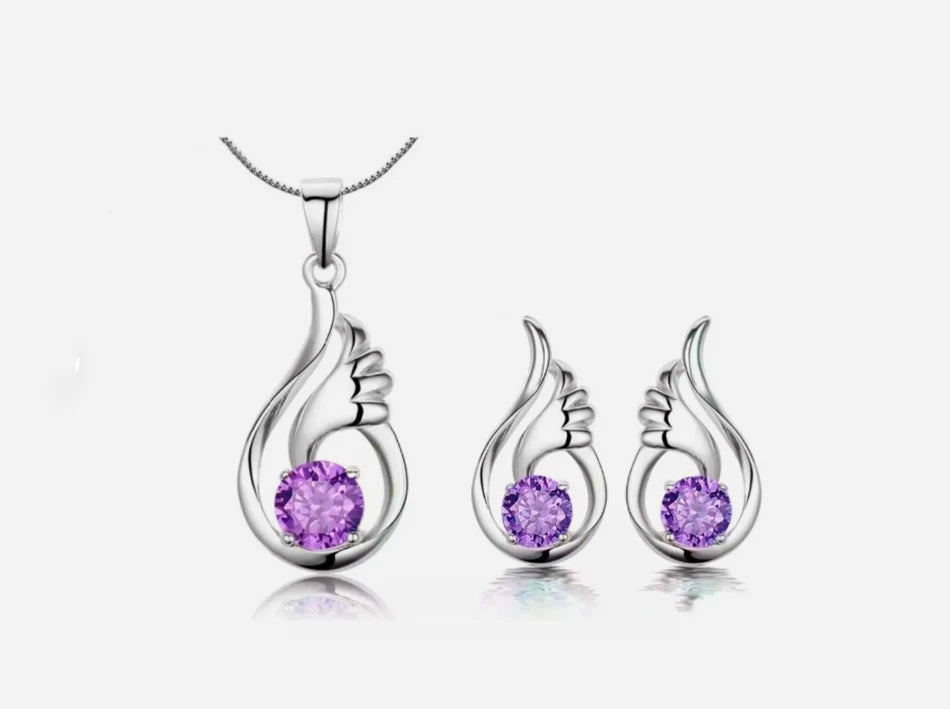 Crystal Angel Wing Earring & Necklace Set