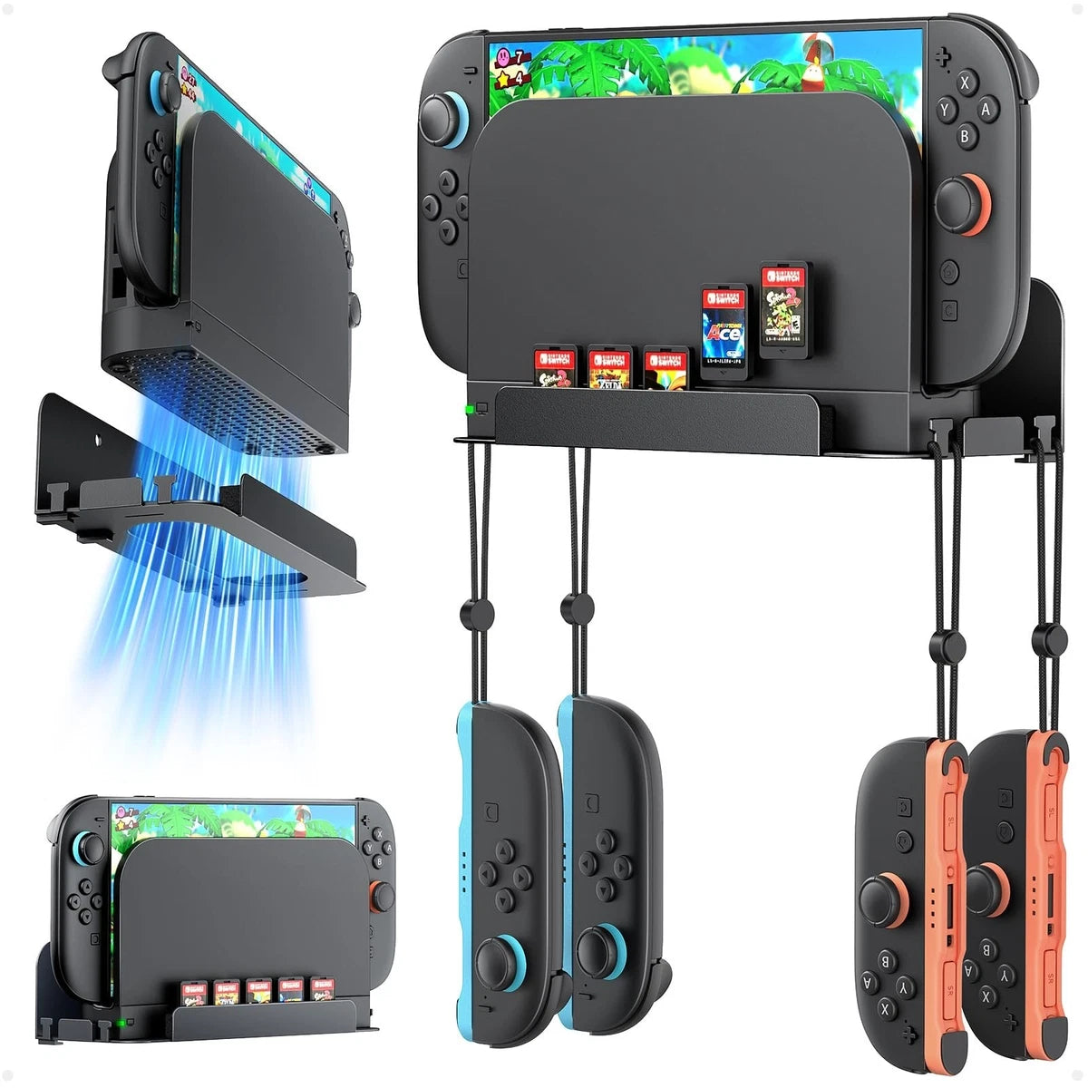 Nintendo Switch Metal Wall Mount with storage for 4 Joycon & 5 Game Cards