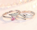 Crystal Heart Angel Wing Adjustable 925 Sterling Silver Ring Set