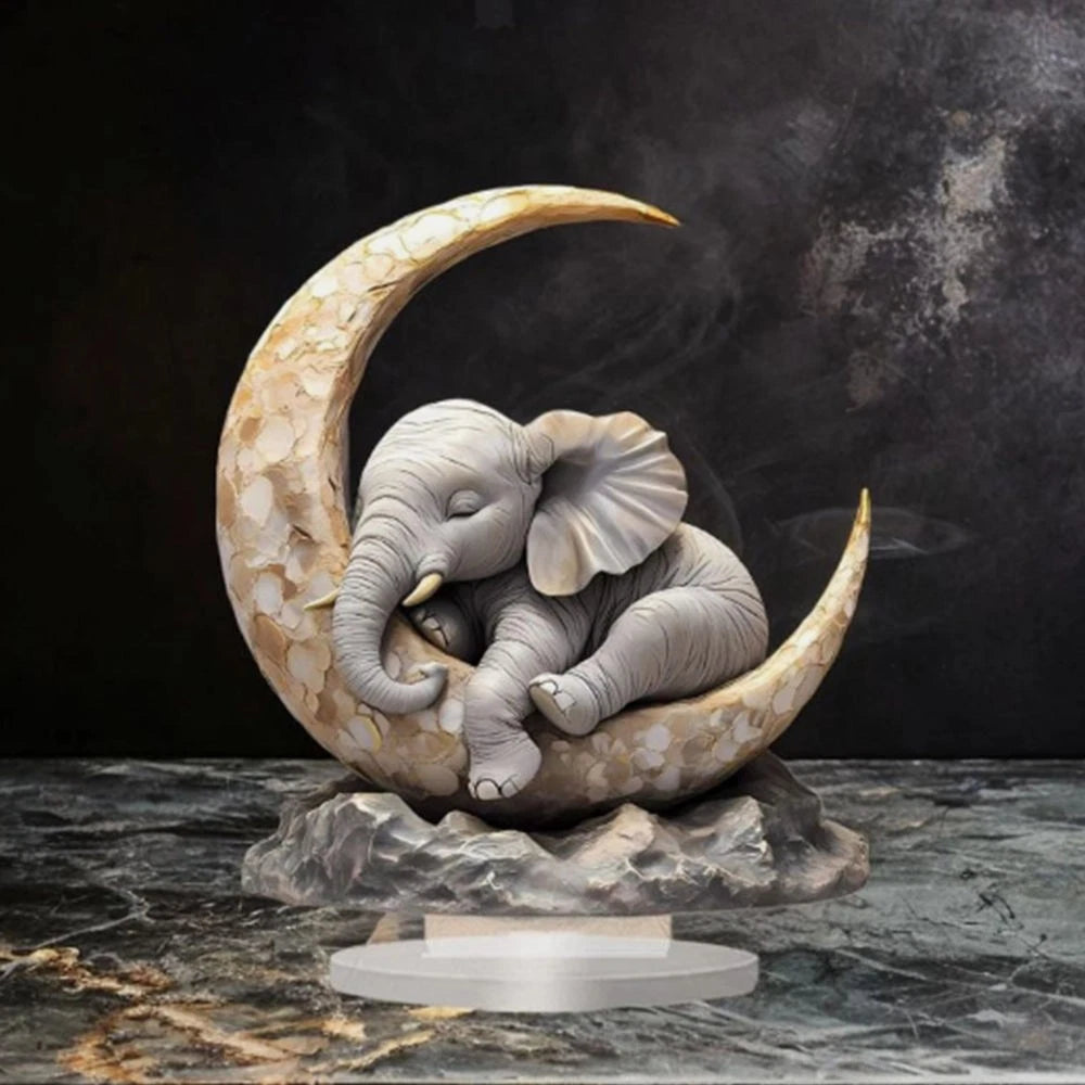 2D Ornament Table Elephant Sleeping on The Moon
