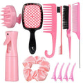 Pink 12Pcs Hair Comb & Detangling Brush Set