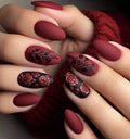 24x False Nails Matte Red Roses Press on Nails