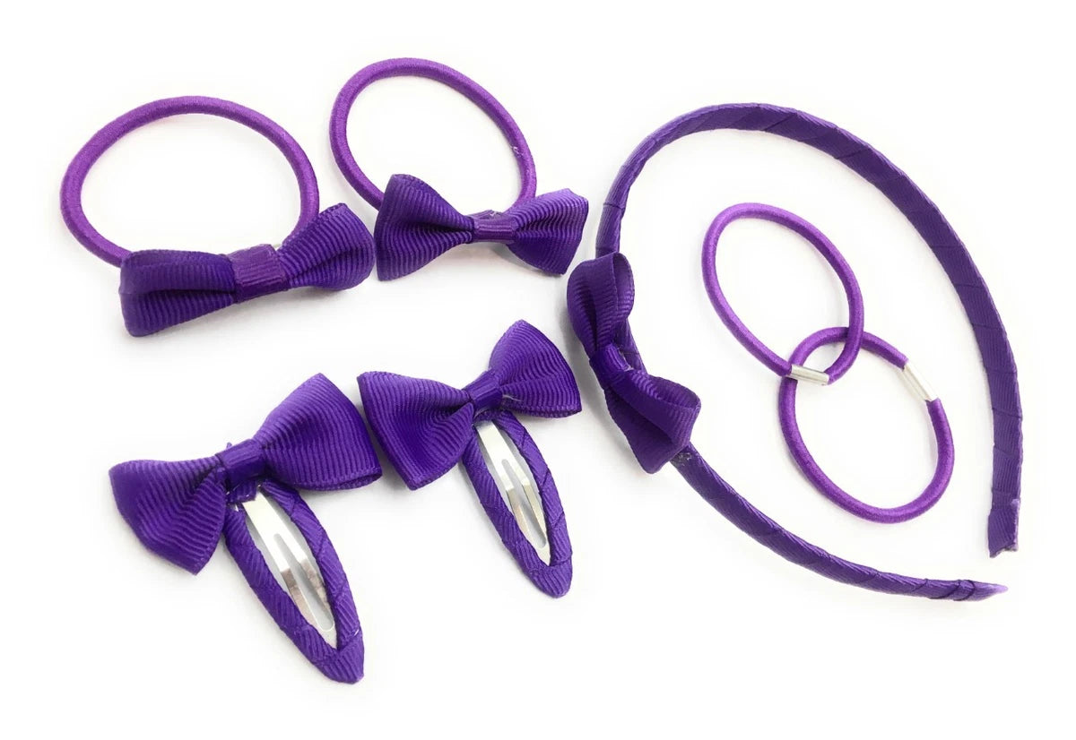 Purple Hair Bow Snap Clips Set