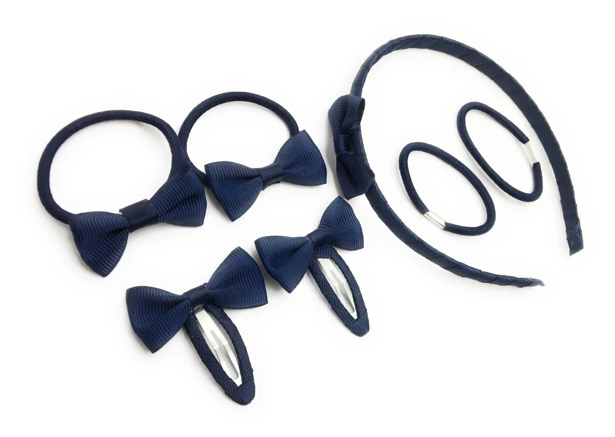 Navy Blue Hair Bow Snap Clips Set