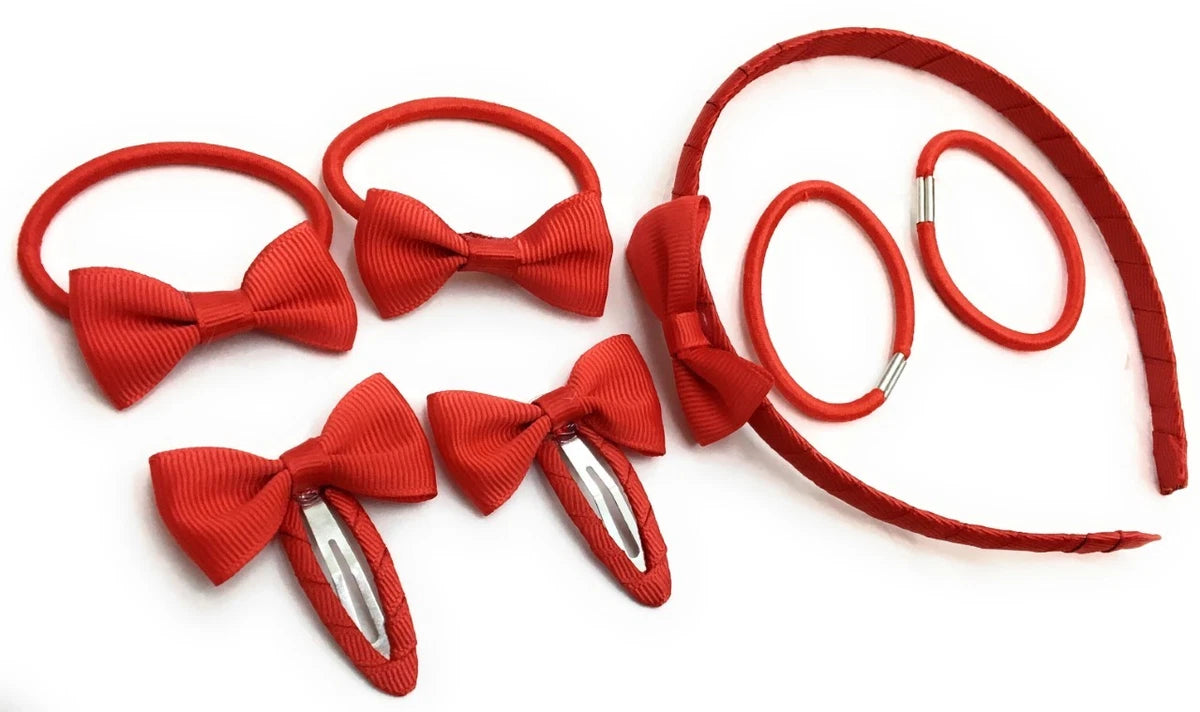 Red Hair Bow Snap Clips Set