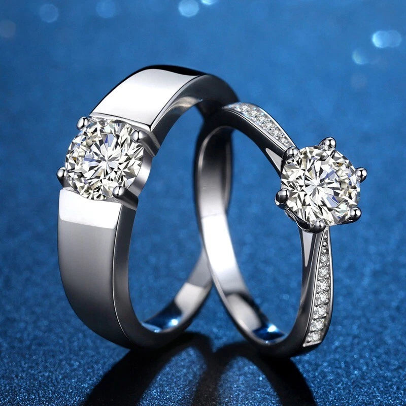 925 Sterling Silver Crystal Stone Adjustable Ring Sets