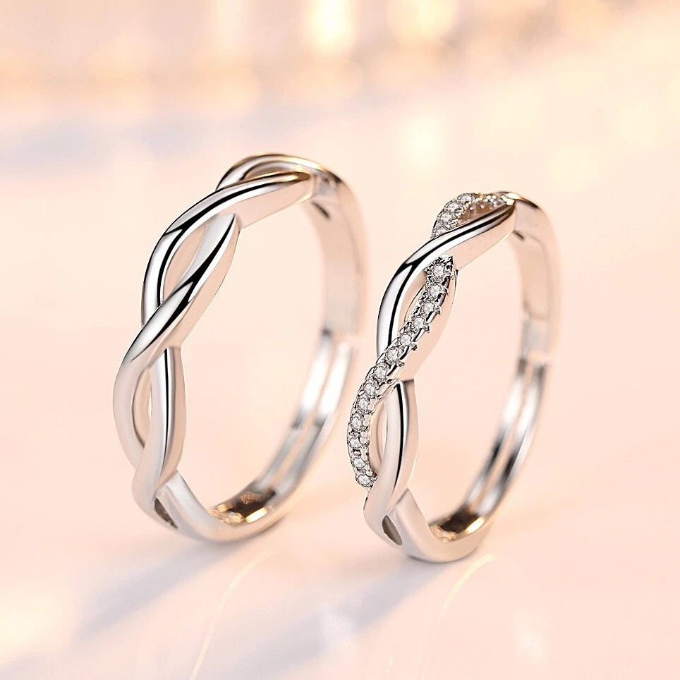 925 Sterling Silver Crystal Twisted Adjustable Ring sets