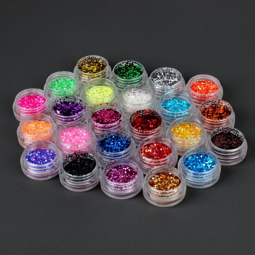 24 Mix Colours Nail Art Craft Acrylic Fine Glitter Powder Pots