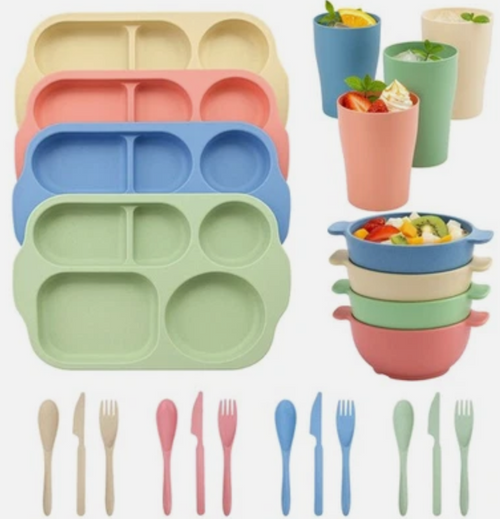 4-Color Divided 24 Sets Plates & Bowls