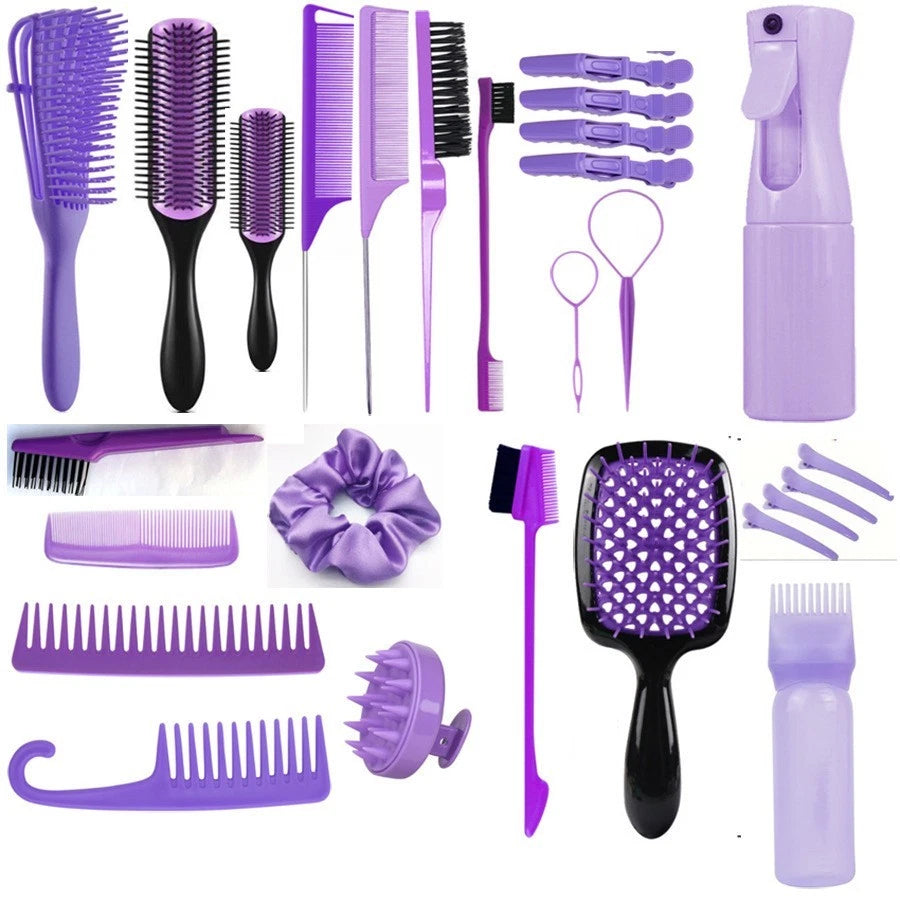 Purple 27pcs Hair Comb & Detangling Brush Set