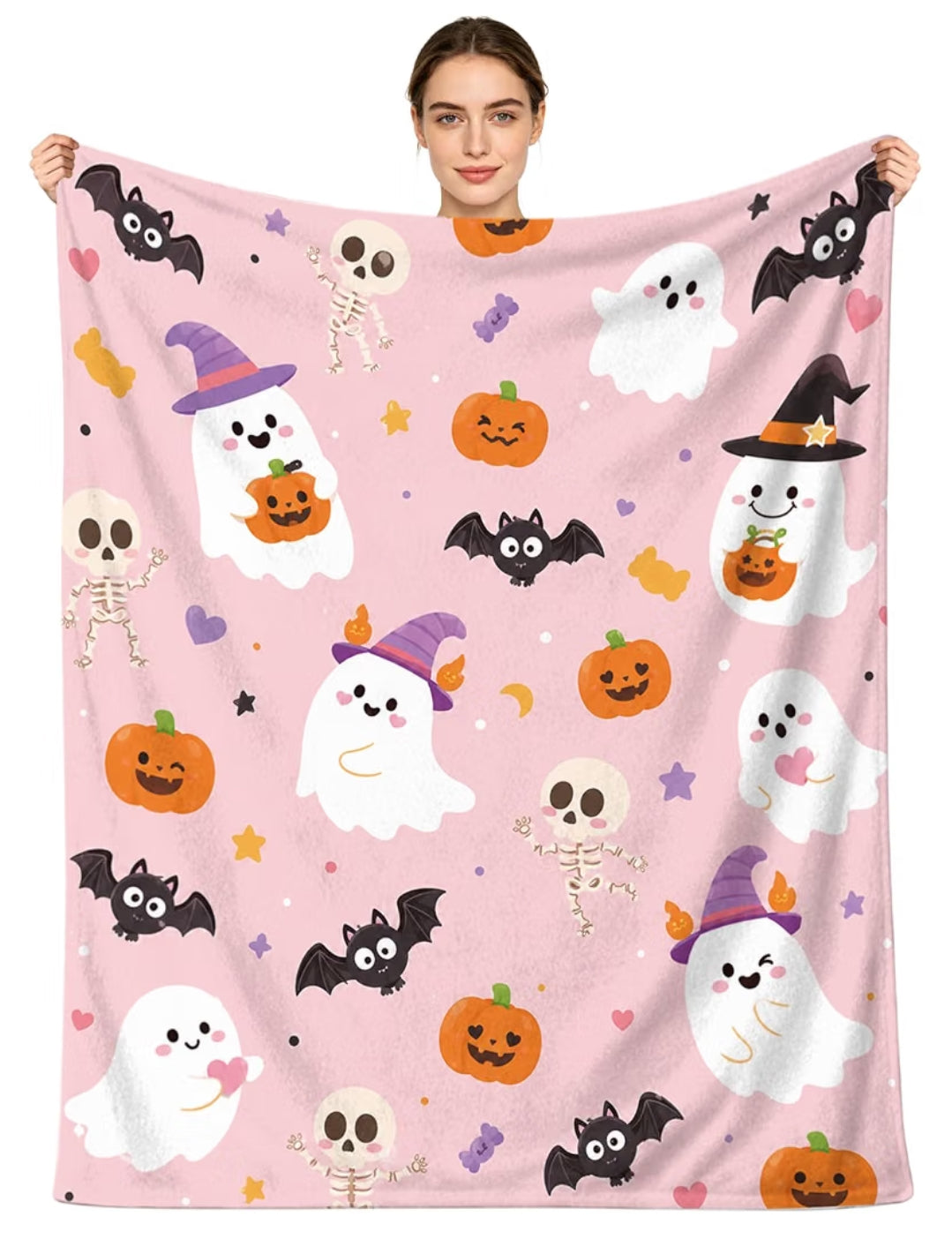 Pink Halloween ghost pumpkin & bat throw