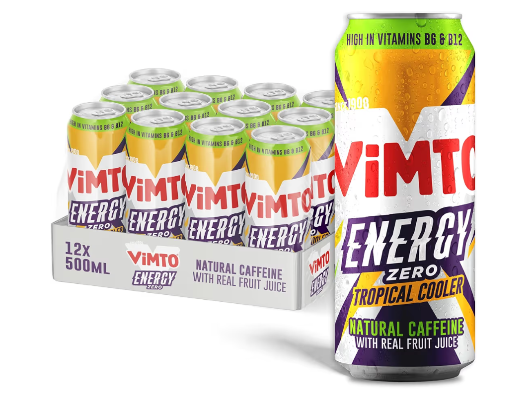 Vimto Tropical Twist 500ml Cans 12 Pack