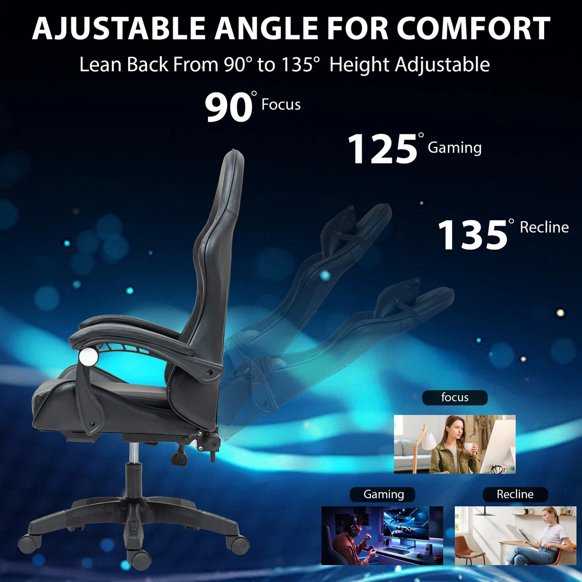 Gaming Chair with Lumbar Cushion with Massage