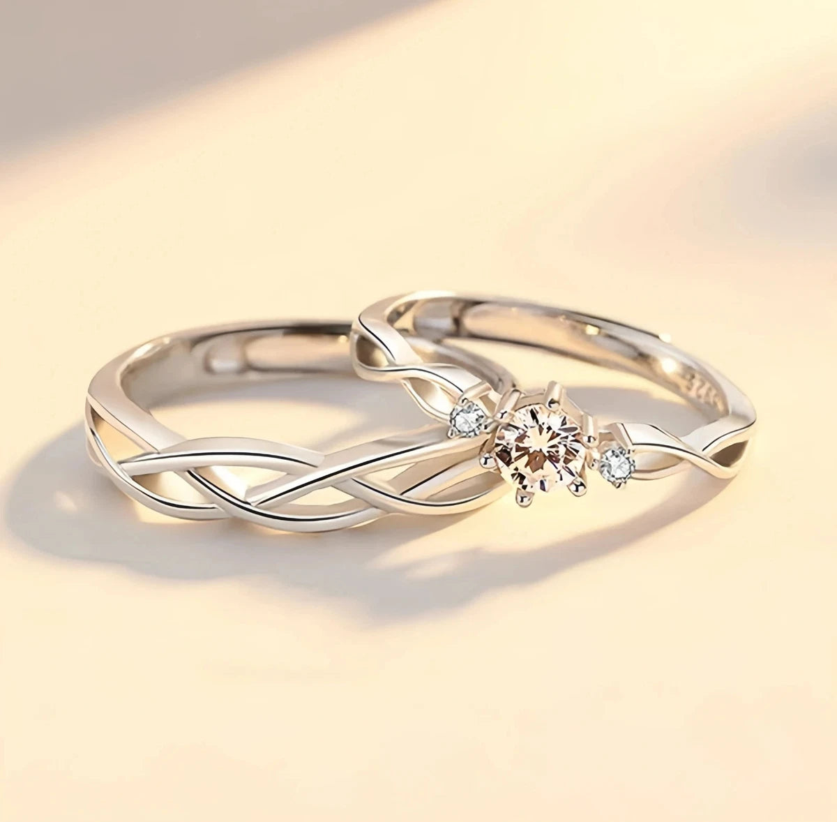 925 Sterling Silver Twist Adjustable Bands Ring Set