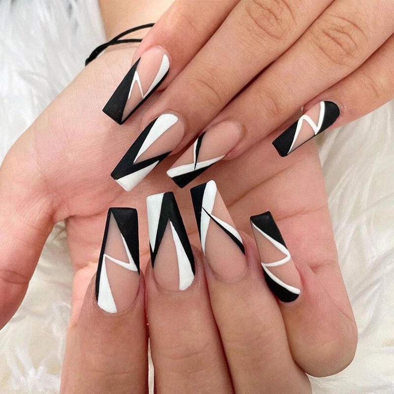 24x French Manicure Style Square Full Cover Glue Press On False Nails