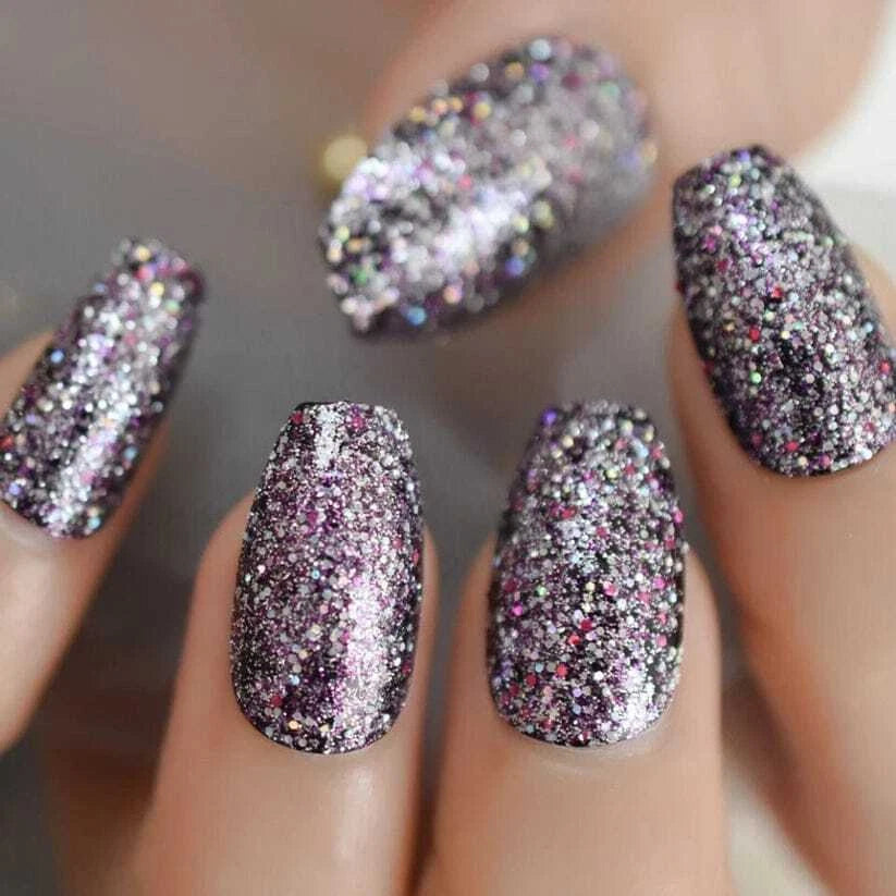 24 pcs black multi color glitter coffin nails