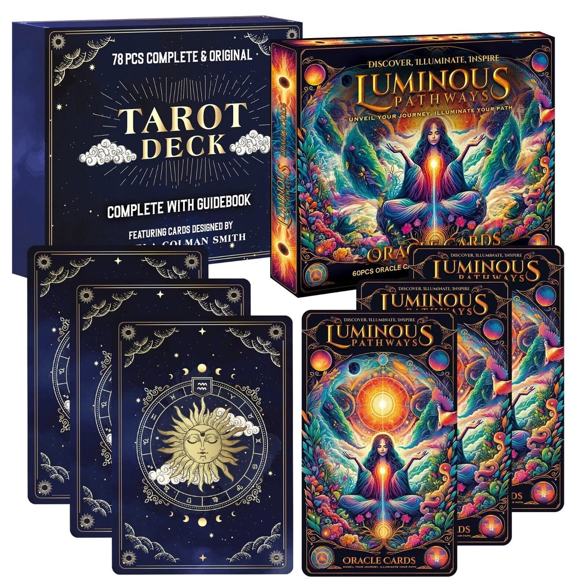 78 Tarot Cards Deck Set Box & 60 Oracle Cards & Playing Guide Book