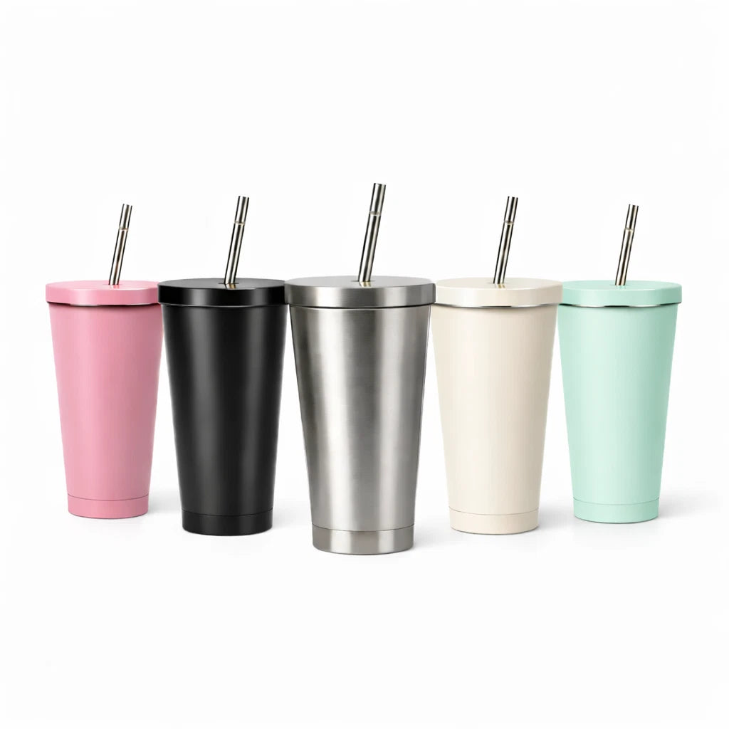 Stainless Steel Insulated Tumbler Cup w/ Lid & Metal Straw