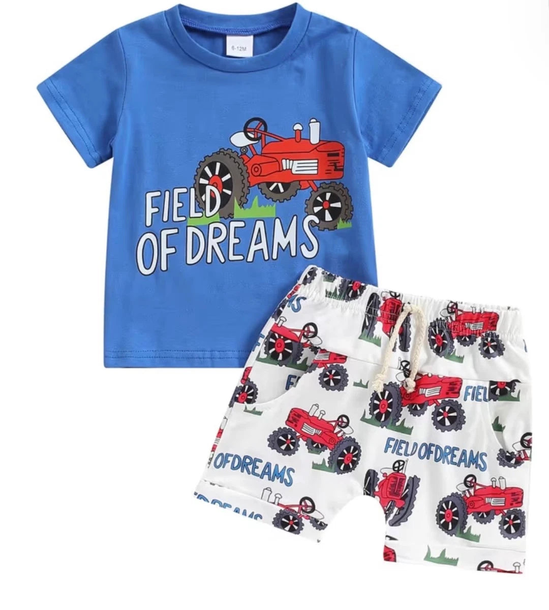 t-shirt and shorts set with tractors