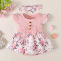 Newborn Baby Girls Floral Bow Bodysuit Romper Dress Headband Clothes Outfit Set