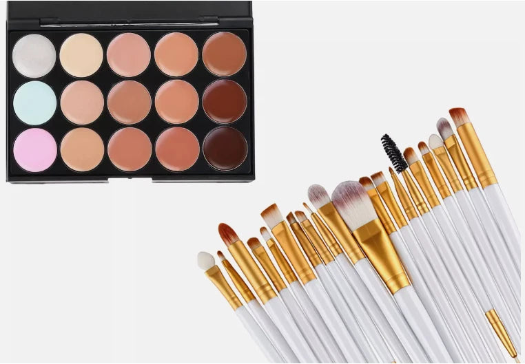 20pc White Face Eye Makeup Brush Set and Contour Pallet